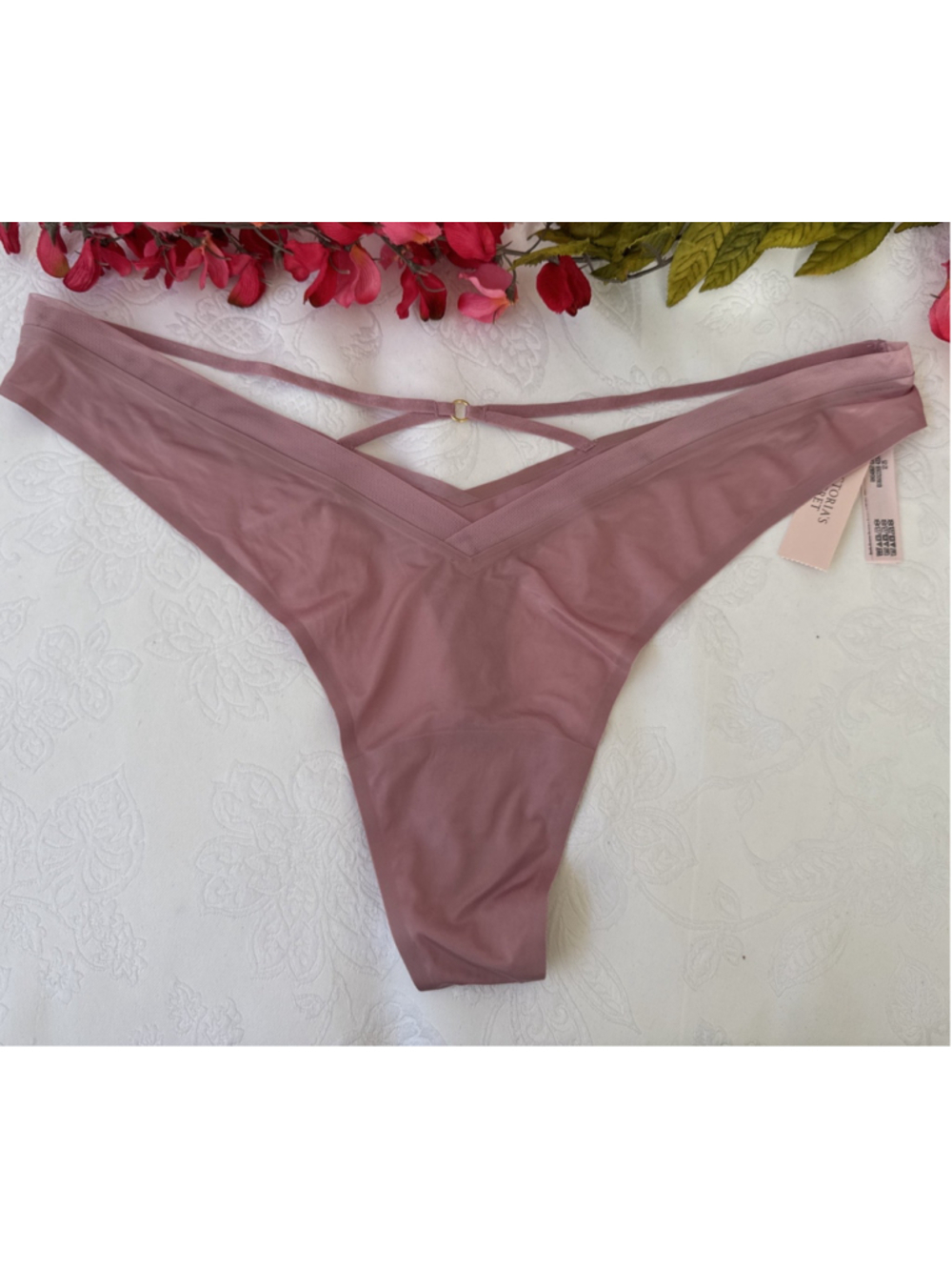 VICTORIA'S SECRET XL PINK SILKY VERY SEXY STRAPS HI LEG THONG TANGA PANTIES NWT